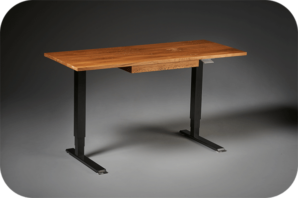 standing desk on black metal adjustable frame